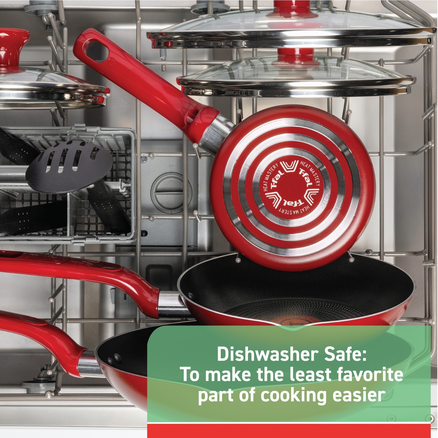 T-fal Easy Care, 20 Piece Non-Stick Pots and Pans Cookware Set, Red