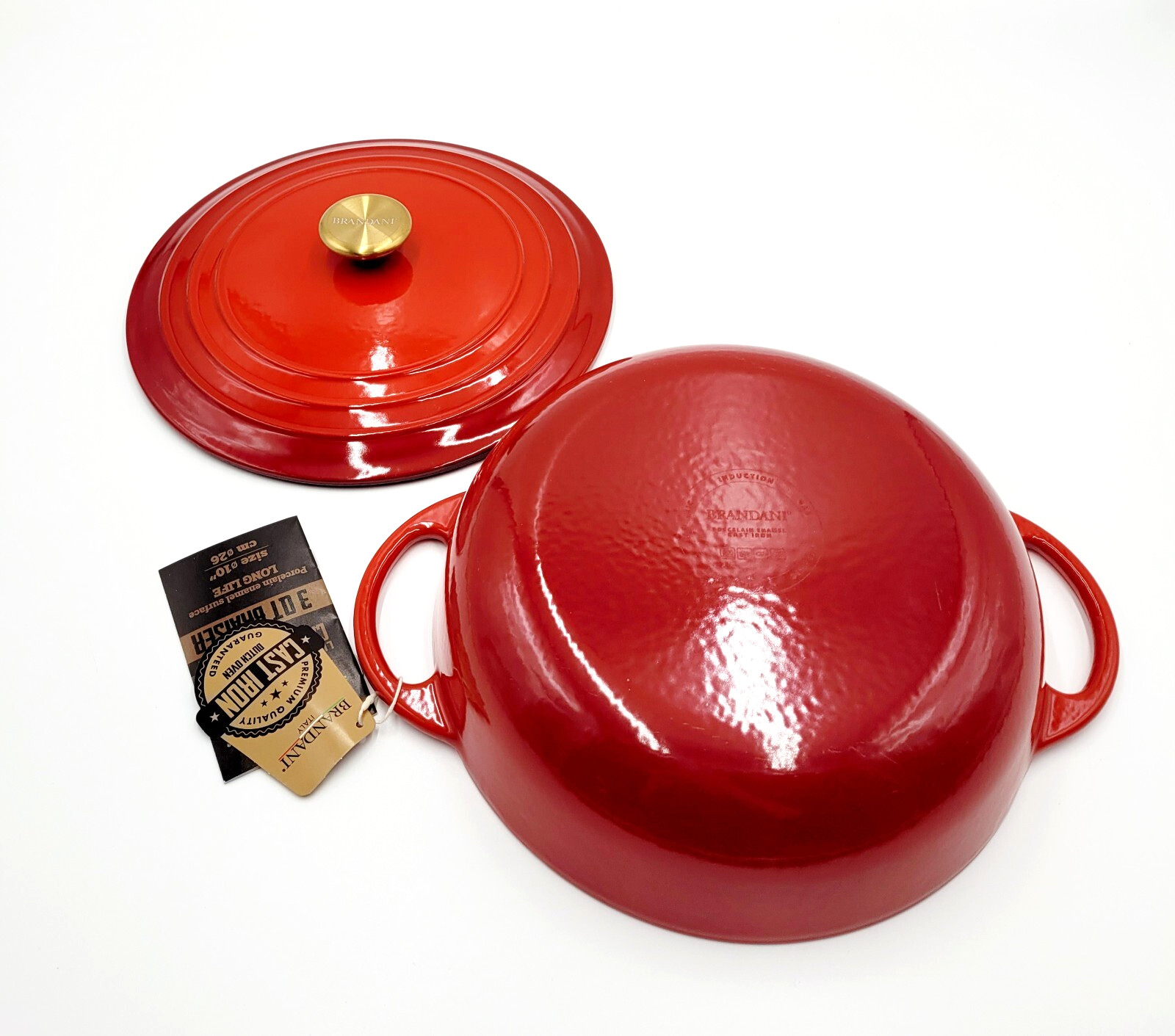 Brandani Light Weight Cast Iron Braiser 3qt Dutch Oven Pot Red NEW
