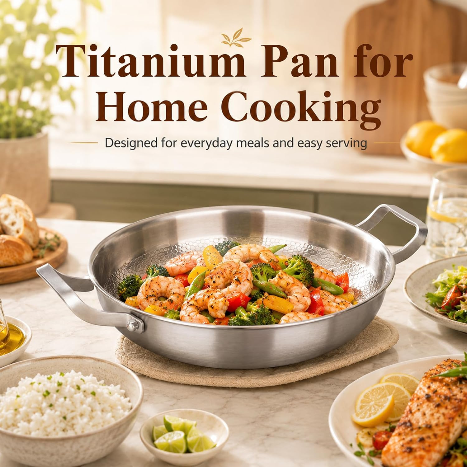 Titanium Hammered Pan, 2026 New Upgrade Double Handle Non Stick Titanium Pans fo