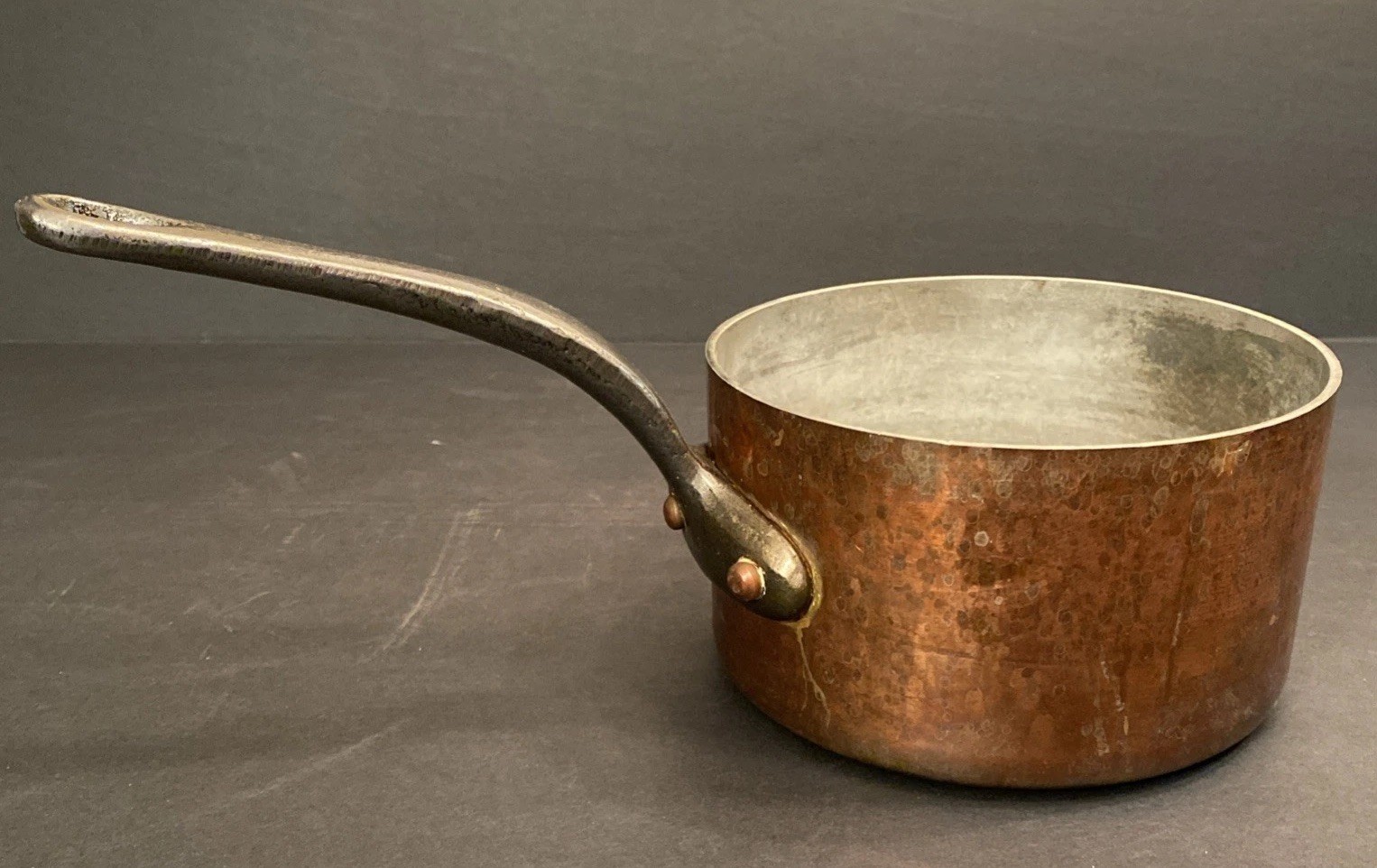Vtg Hammered Copper Sauté Sauce Pan Pot 6.5” x 3.75” Stamped “Made In France”