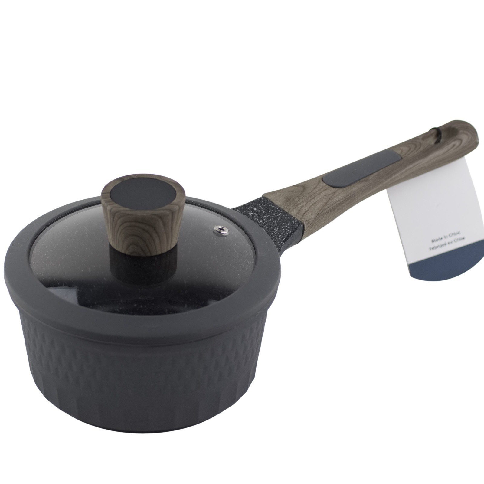 D&W Deane & White 6.3″ Saucepan with Lid Black with Brown Handle 1.4 qt