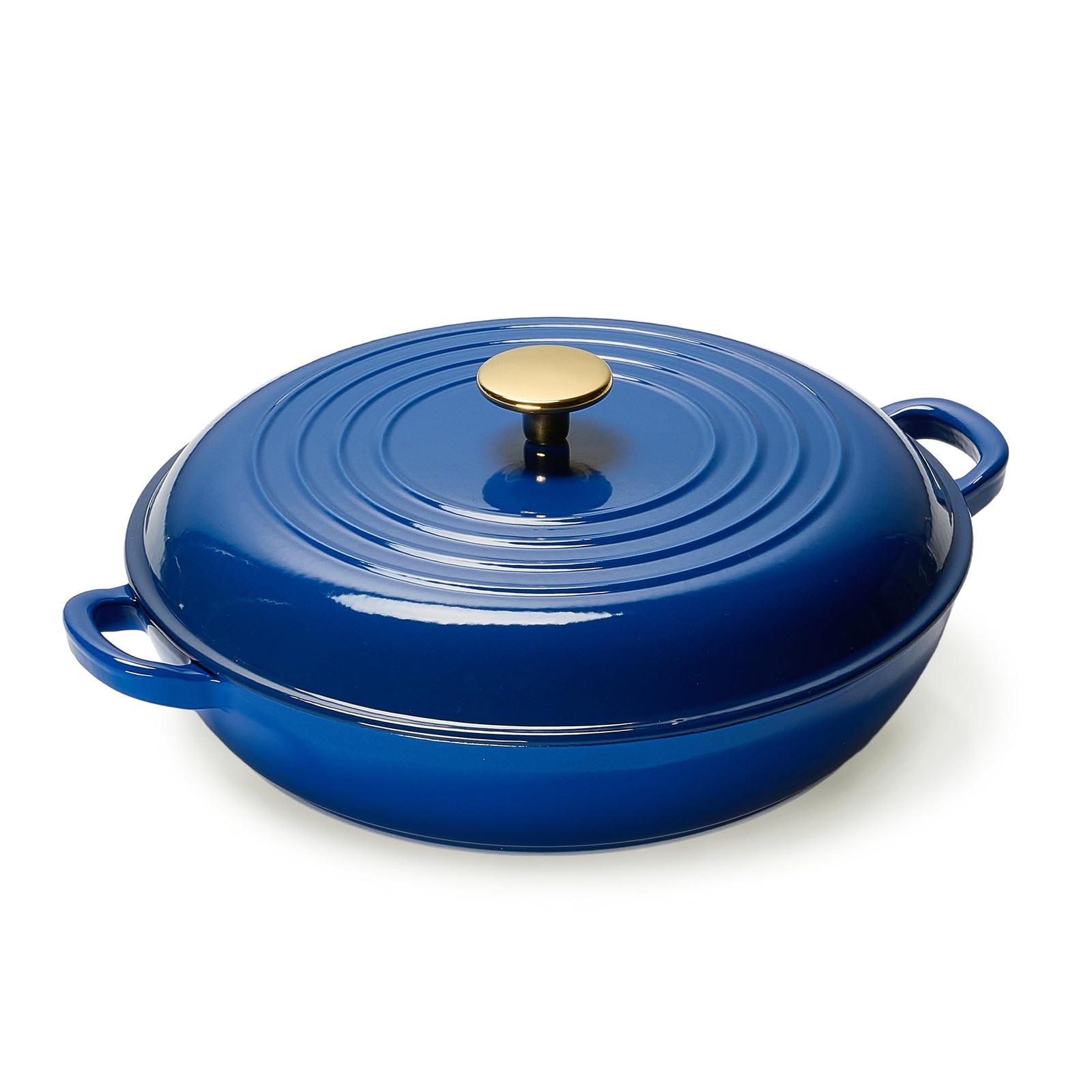 CAROTE 3.4QT Enameled Cast Iron Braiser Pan, Shallow Dutch Oven Casserole Ski…