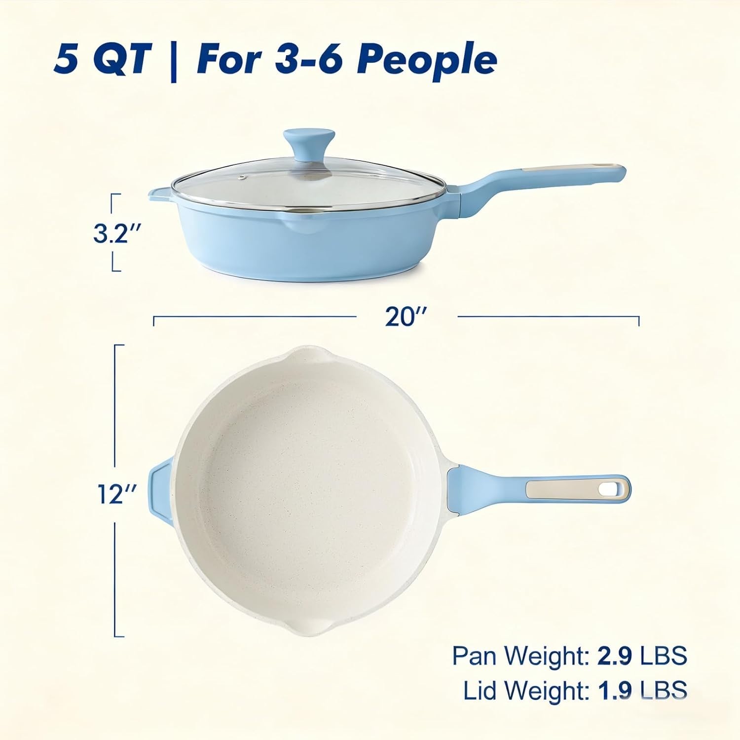 Deep Nonstick Skillet 12 Inch Ceramic Safe for Induction Electric Gas Stovetops