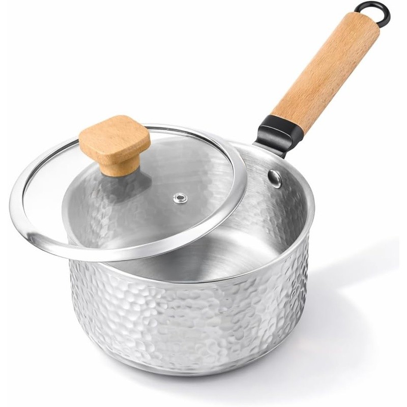 Tri-Ply Stainless Steel Saucepan Glass Lid Cool-Touch Handle Induction Ready New