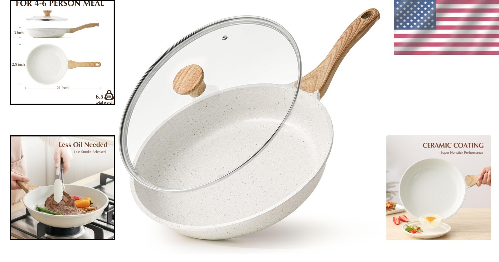 Nonstick Ceramic Skillet with Tempered Lid – Induction Ready 12.5 Inch