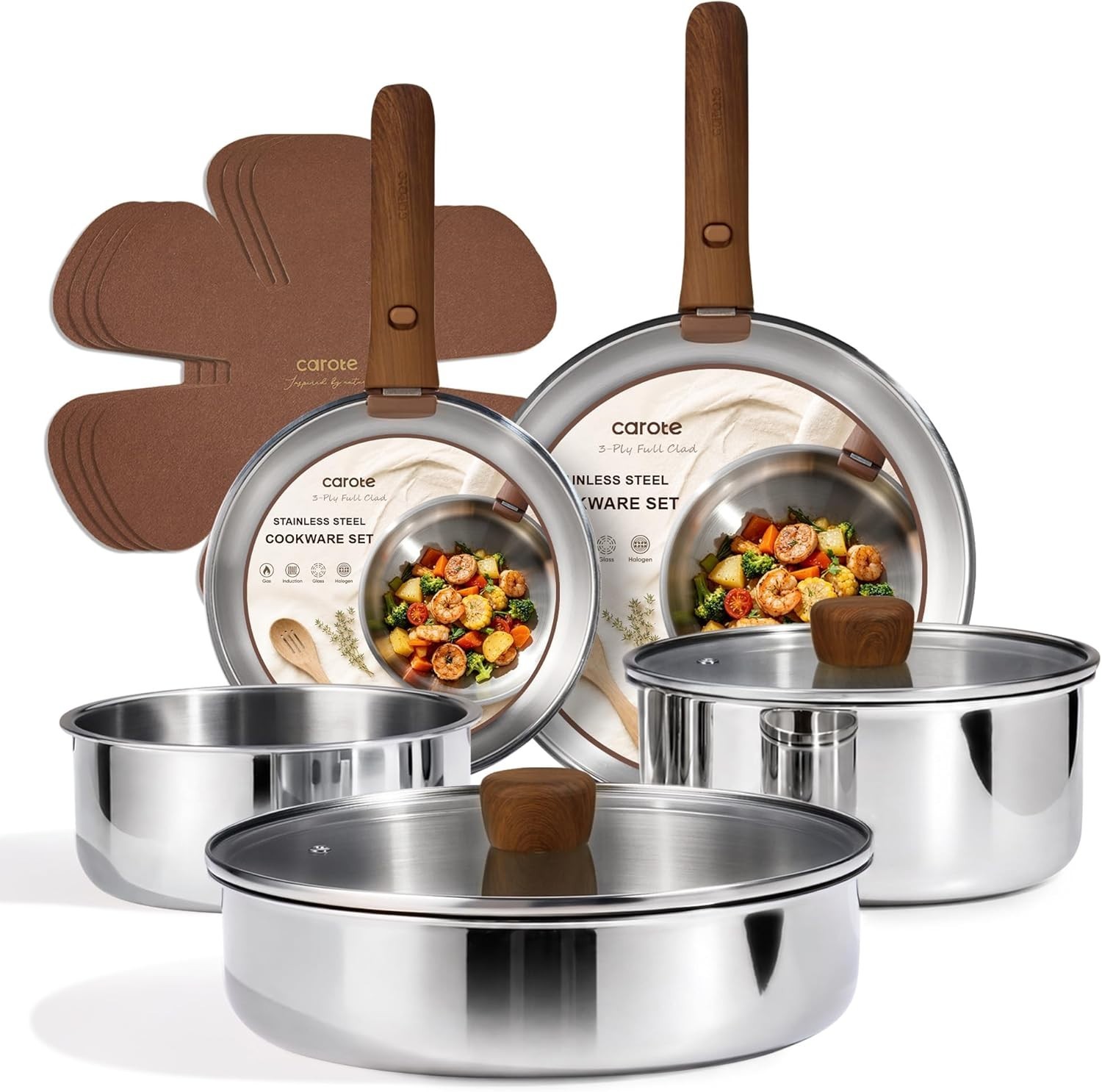 Versatile 13-Pc Tri-Ply Cookware Set with Detachable Handle – RV & Camping Ready