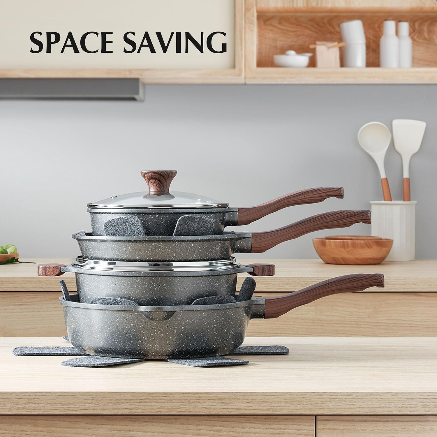 Sensarte 13-Piece Nonstick Cookware Set with Swiss Granite Coating & Eco-Frie…