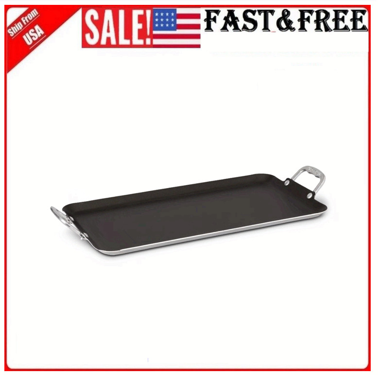 20×11″ Nonstick Double Burner Griddle,100% Aluminum, Oven Safe 450°F, Dishwasher