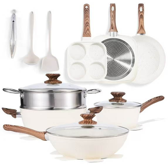 Gianna 17 Pcs Non-Stick Pots and Pans, Non-toxic Kitchen Cooking Set with Stay-C