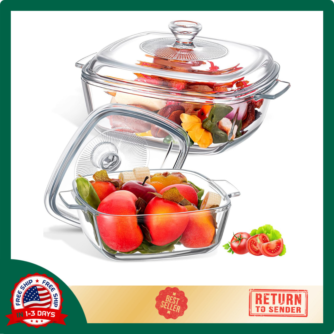 2 Pieces Glass Casserole Dish with Lid Baking Casserole Dish Covered Cookware Mi