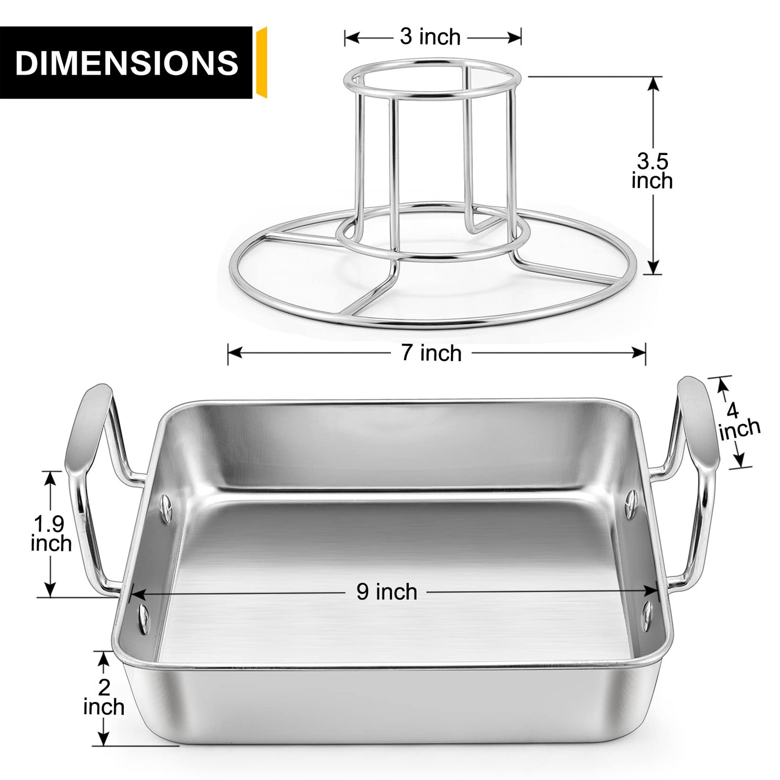 Beer Can Chicken Holder with Roasting Pan Set, 9-inch Stainless Steel Square …