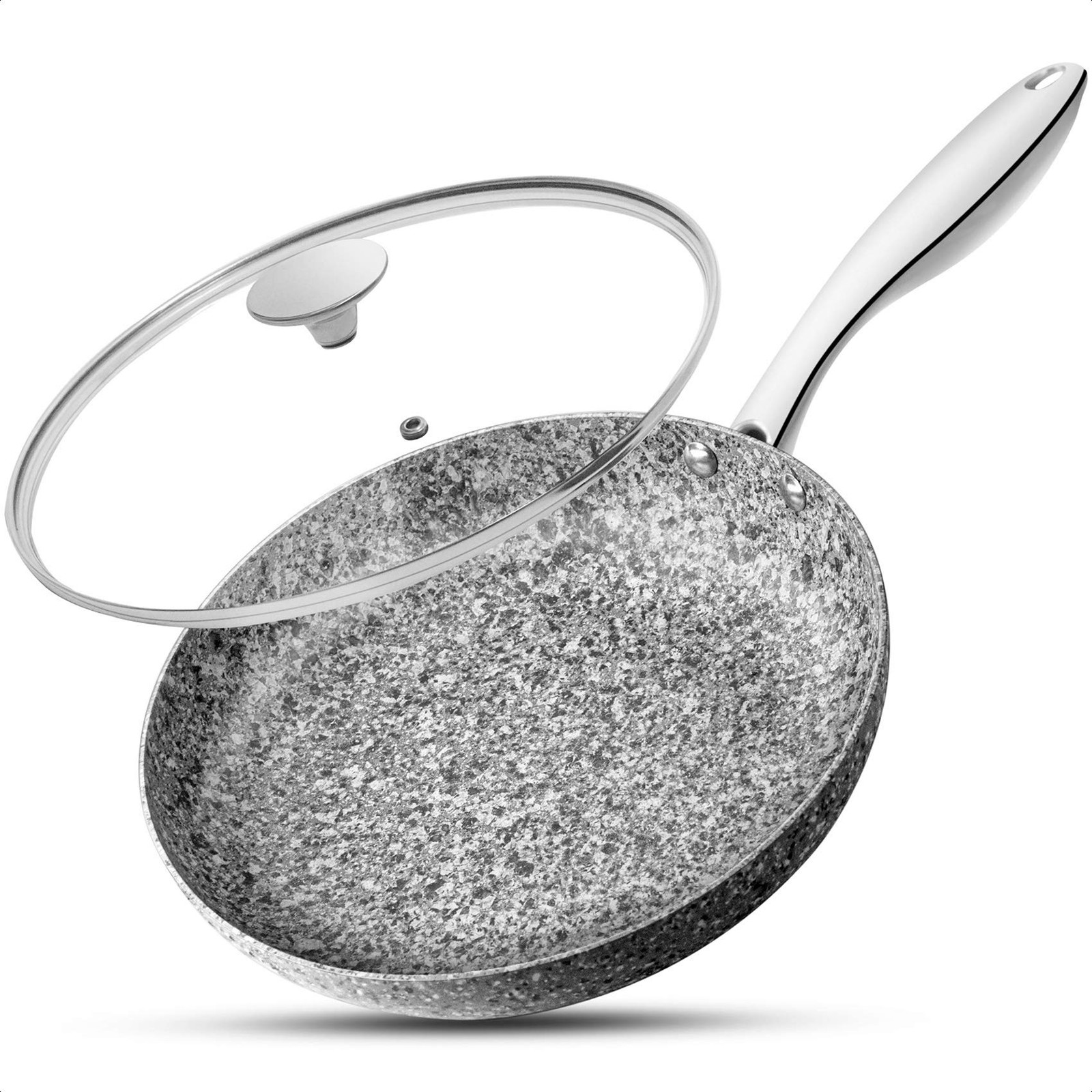 MICHELANGELO 10 Inch Frying Pan with Lid, Nonstick Stone Frying Pan with Non tox