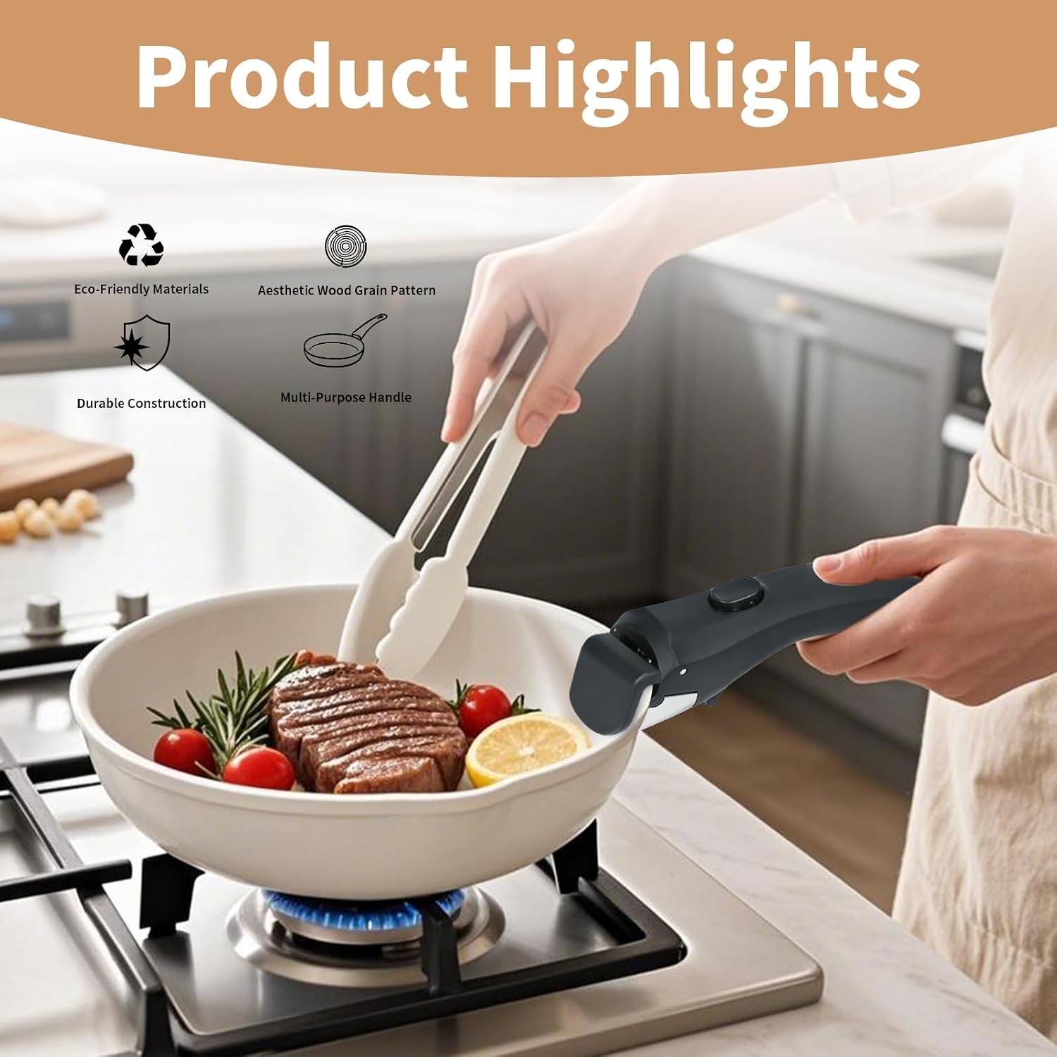 Black Detachable Handle for Thin Edge Cookware, 2 Pack
