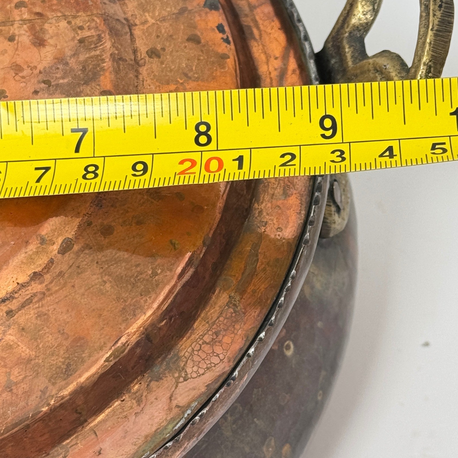 Hand Hammered Copper Pot Lid Tin Lined Brass Handles European Cookware 20cm