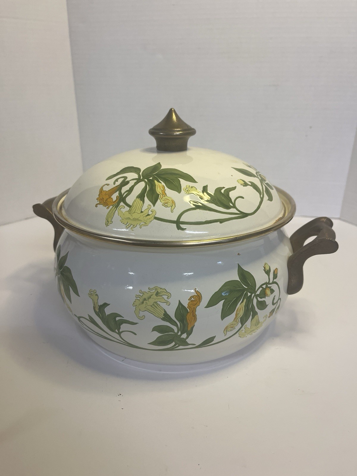 Asta Stock Pot Honeysuckle Vine Large 3-4 Qt Enameled Germany Cottage Cookware