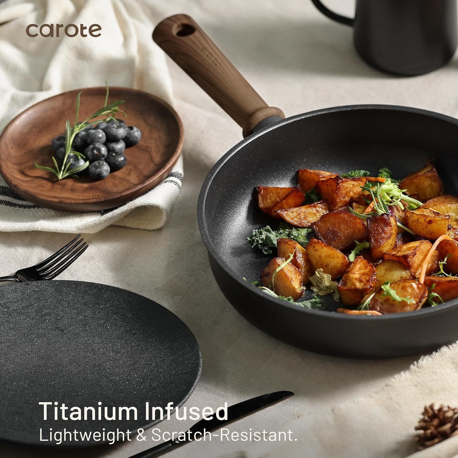 44Pcs Nonstick Titanium Cookware Set – Induction Pots & Pans, Black