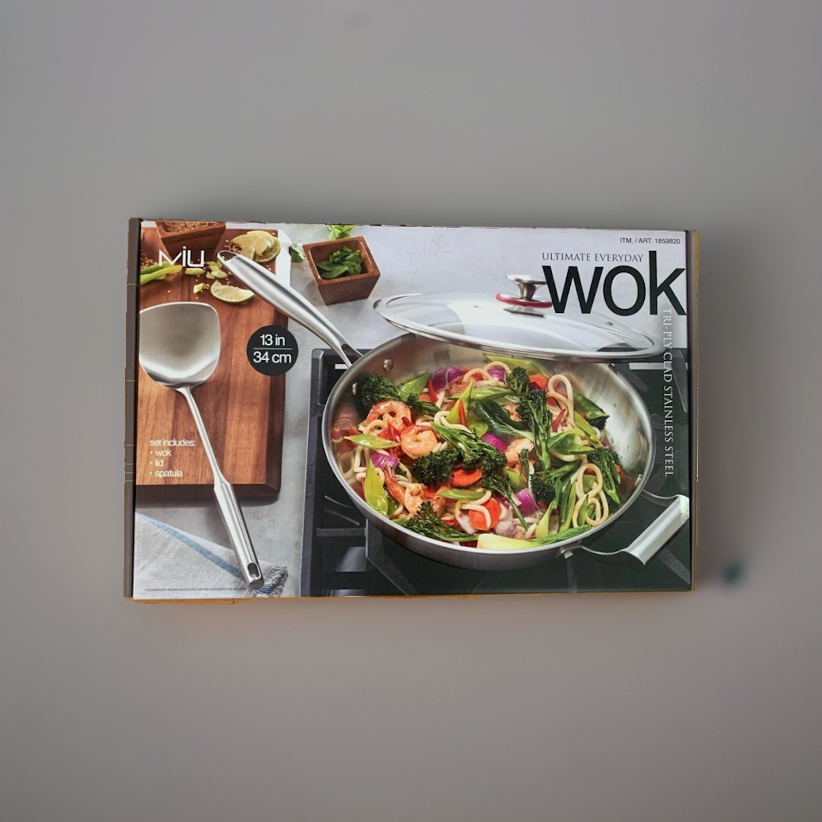 MIU Ultimate Stainless Steel 13″= 34cm Wok Tri-Ply Clad includes Lid,Spatula
