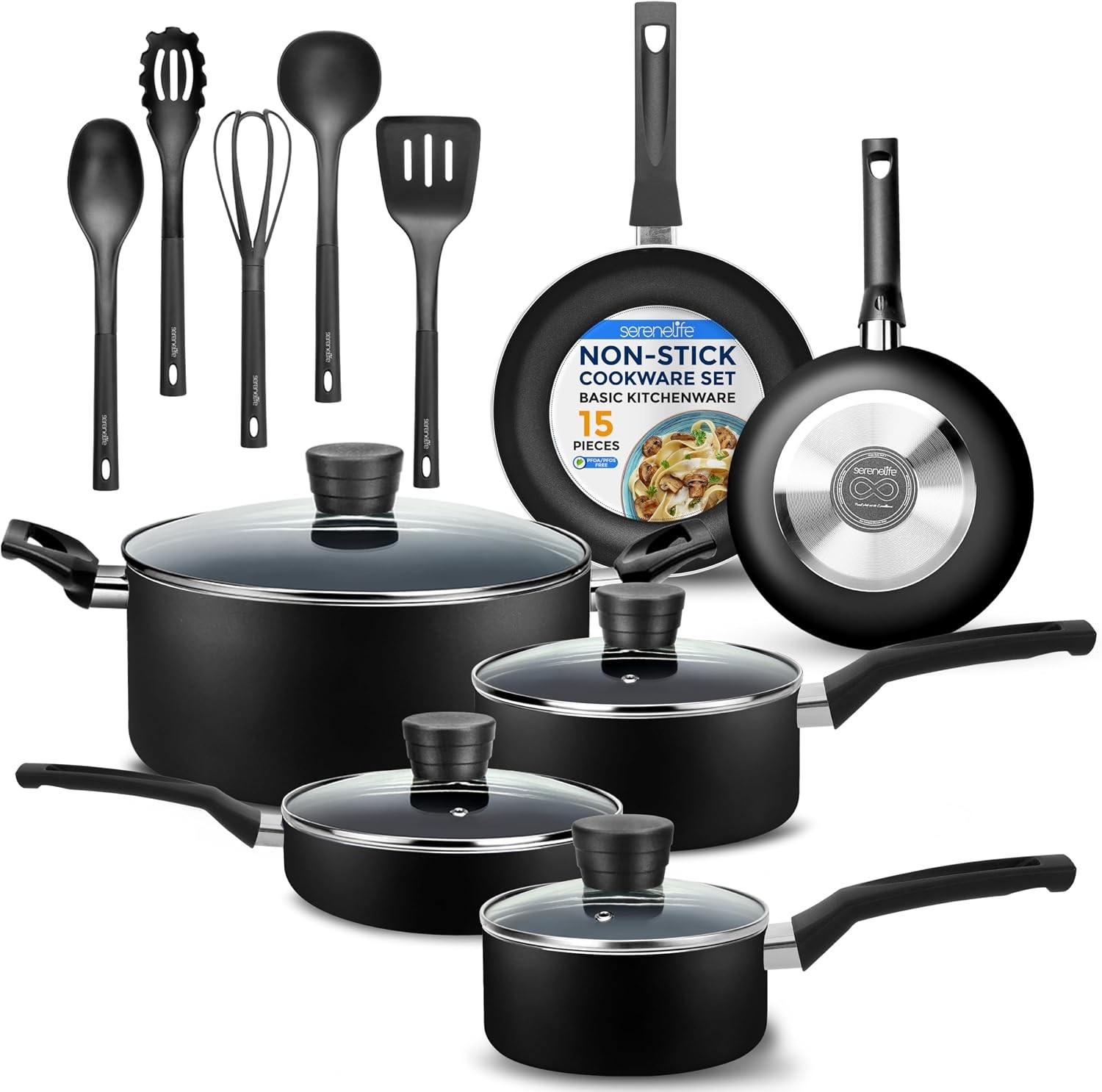 Kitchenware Pots & Pans Basic Kitchen Cookware, Black Non-Stick Coating Inside,