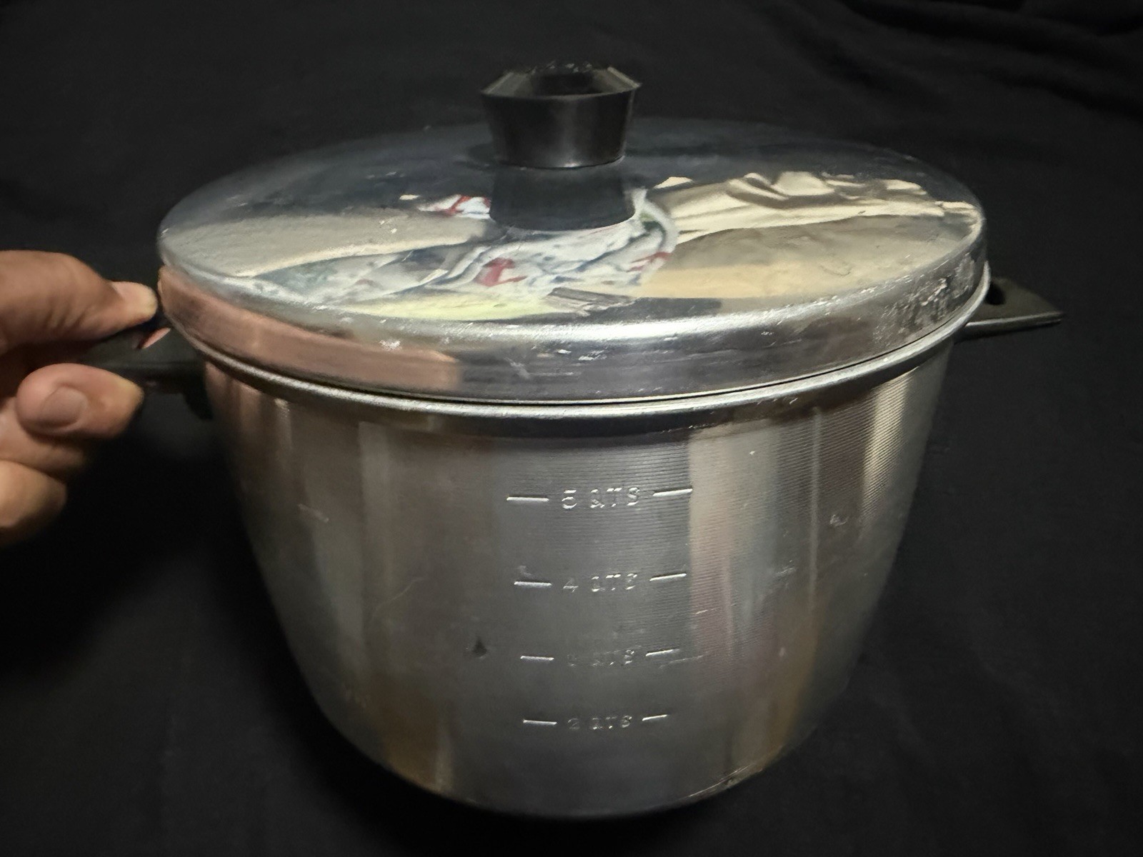 Vintage Wear-Ever Aluminum 6 Qt Stock Pot No. 2485 w/ Lid & Liquid Volume Marks