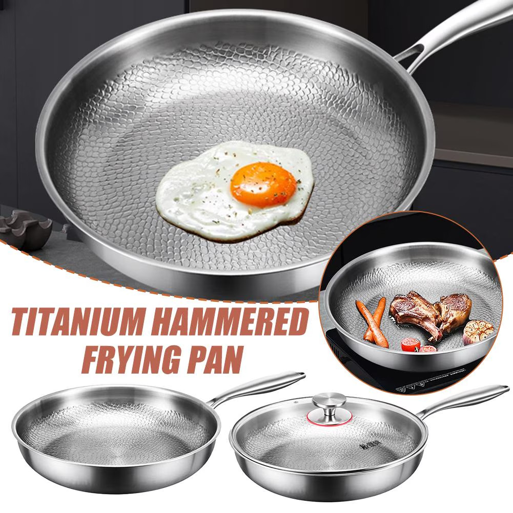 Titanium Hammered 11.02″ Pan with Lid, Multifunctional Ultra-Durable Non Stick