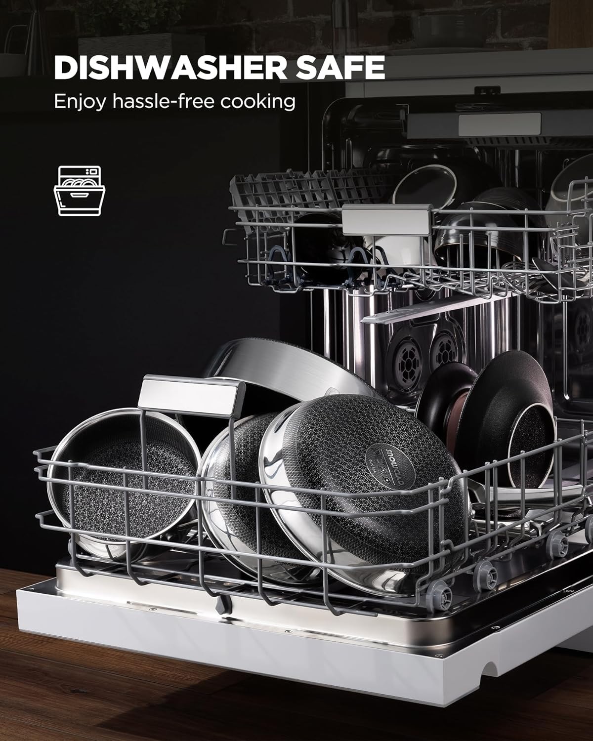 Non Stick Frying Pans set, 8+10+12 inch with Lids, Hybrid Pans Set, Stainless St