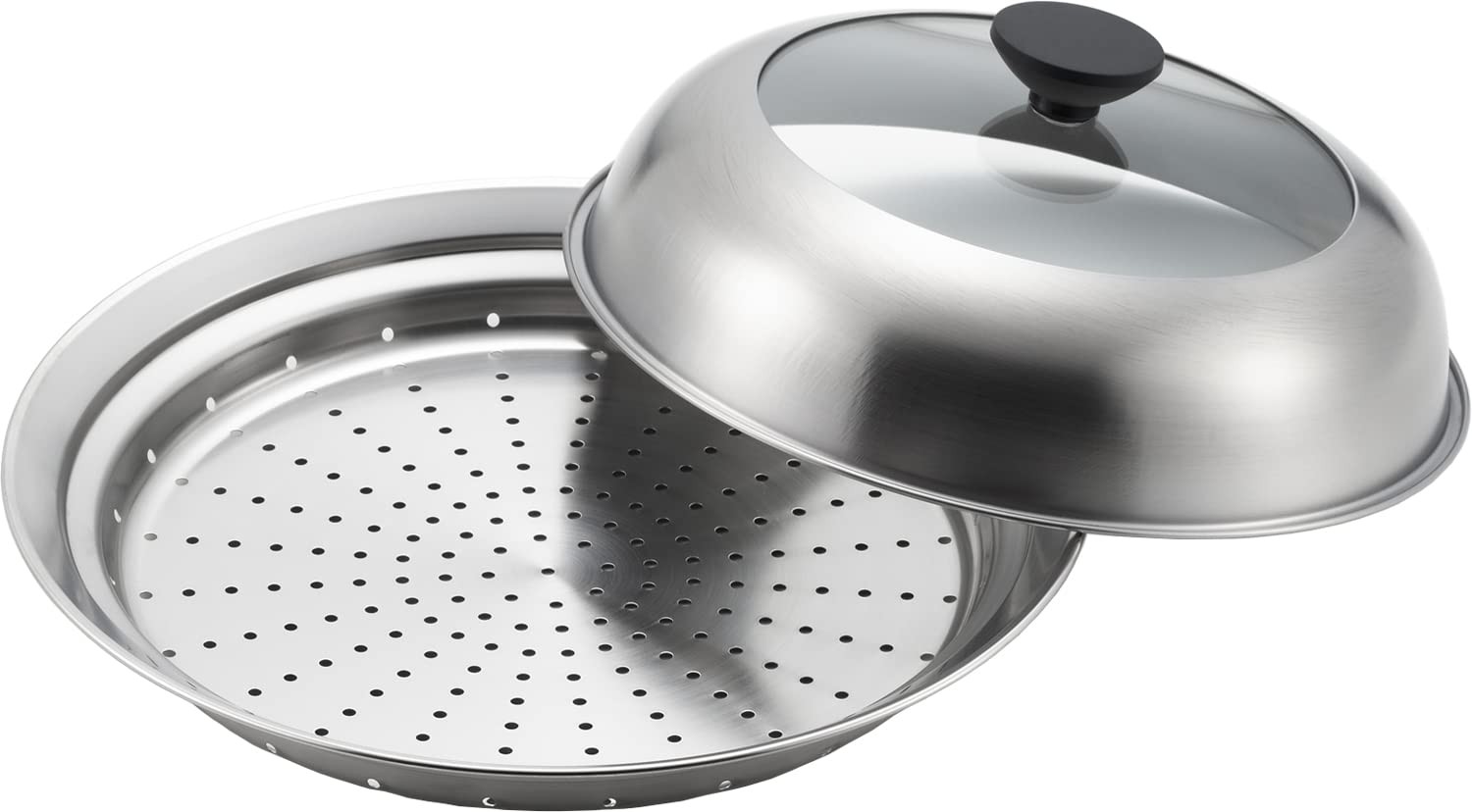 Yoshikawa Frying Pan Steamer, 24-26cm, Glass with Lid, Steaming Plate