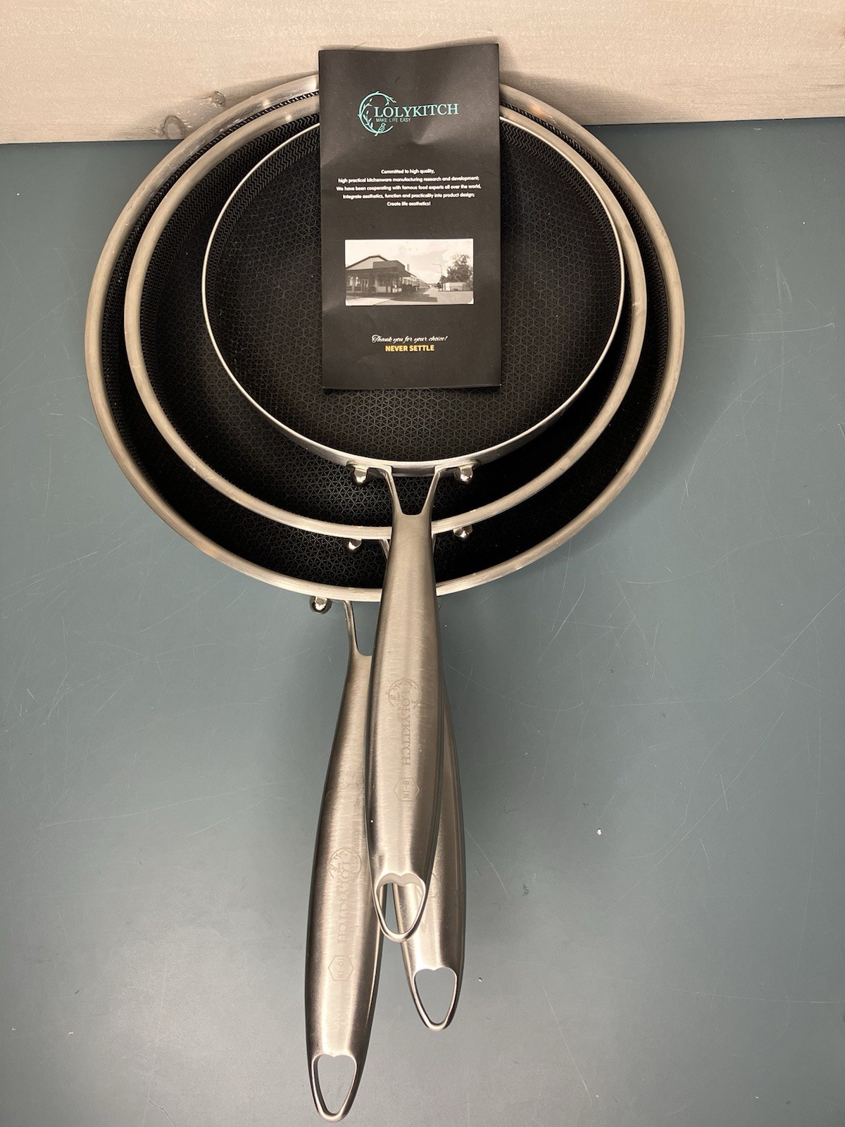 LOLYKITCH 8-10-12 Inch Hybrid Tri-Ply Stainless Steel Non-Stick Frying Pan Se…