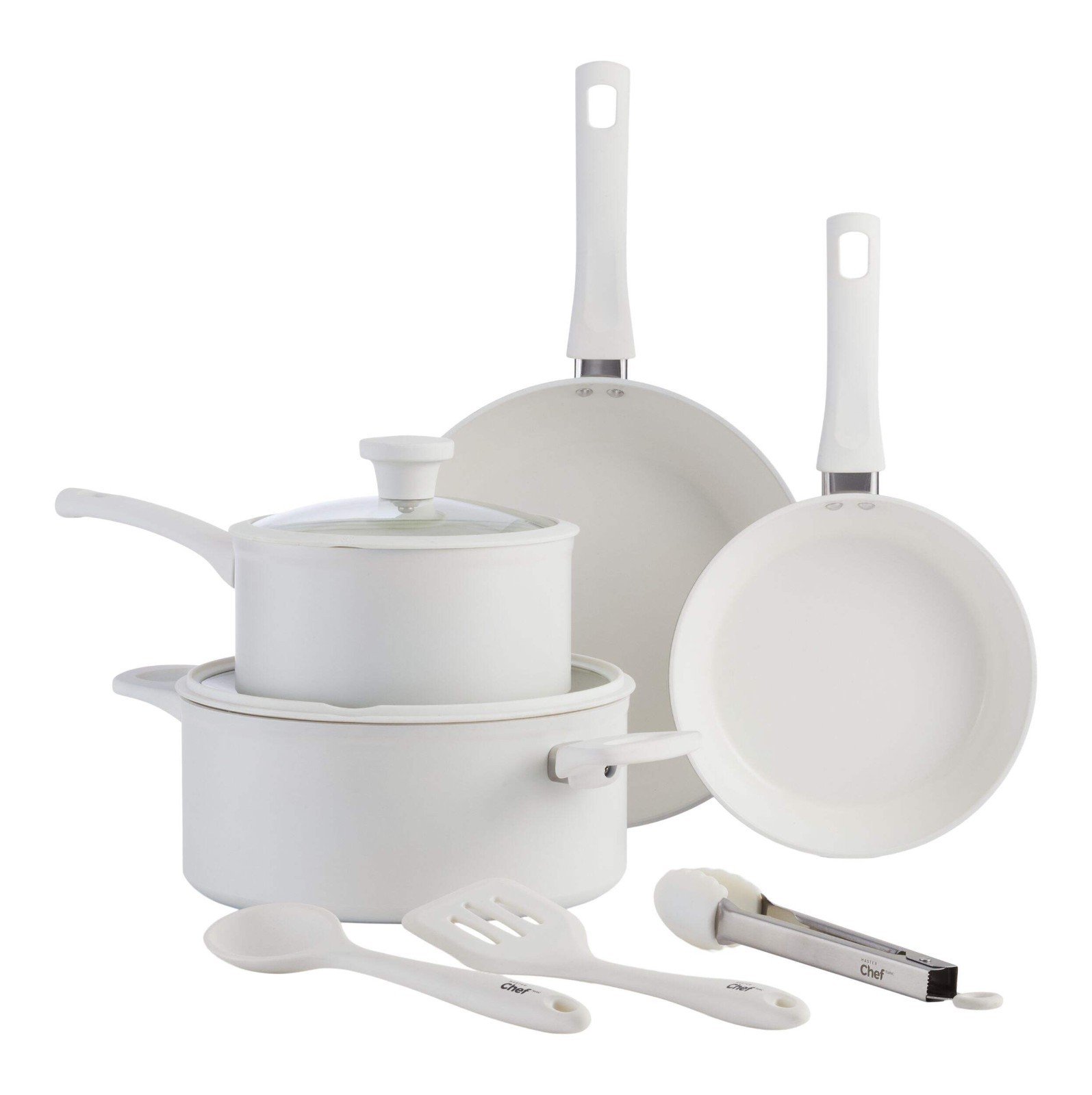 Master Chef Non-Stick Ceramic Cook Set, White, 9-pc