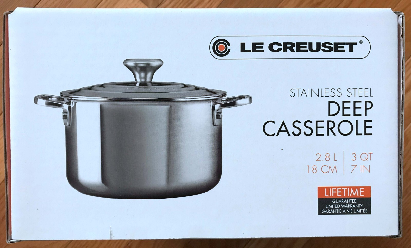 Le Creuset Deep Casserole Pot with Lid Stainless Steel 3-Quart, 7-Inch New!