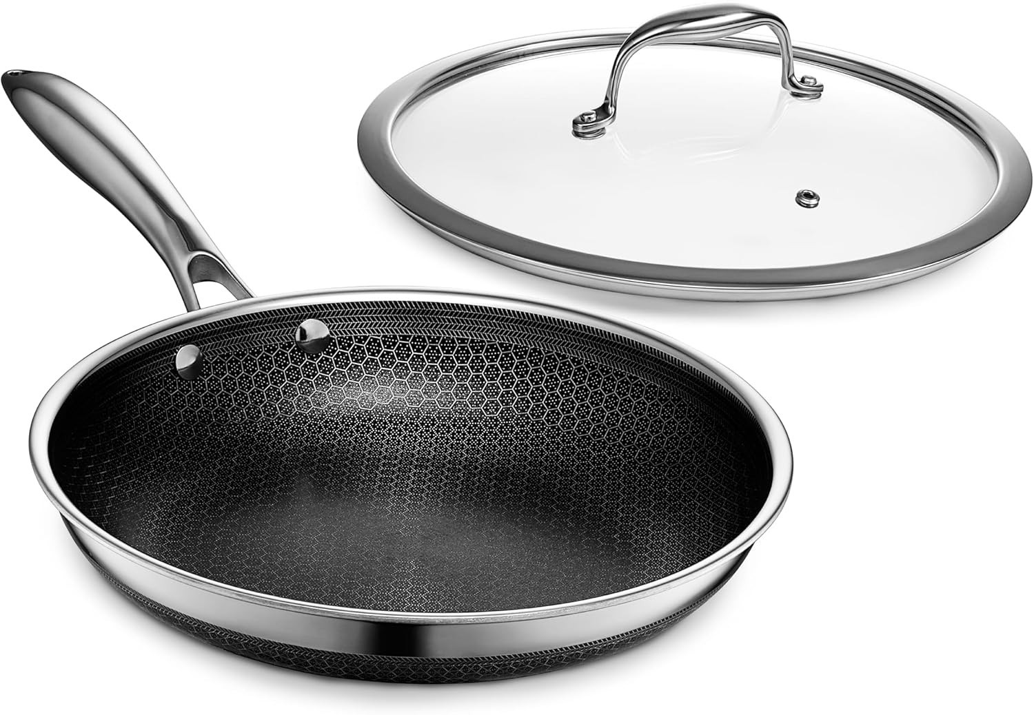 Hybrid Nonstick 10-Inch Frying Pan with Tempered Glass Lid, Stay-Cool Handle,…