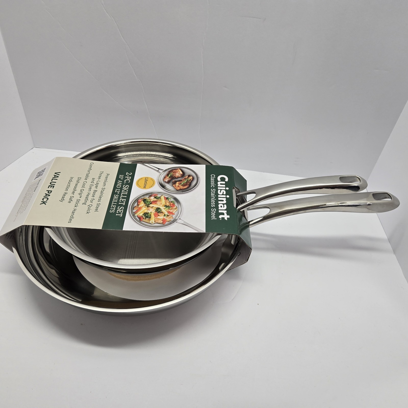 Cuisinart Classic 10″ & 12″ Stainless Steel 2Pk Skillet Set, Premium Tri-Ply