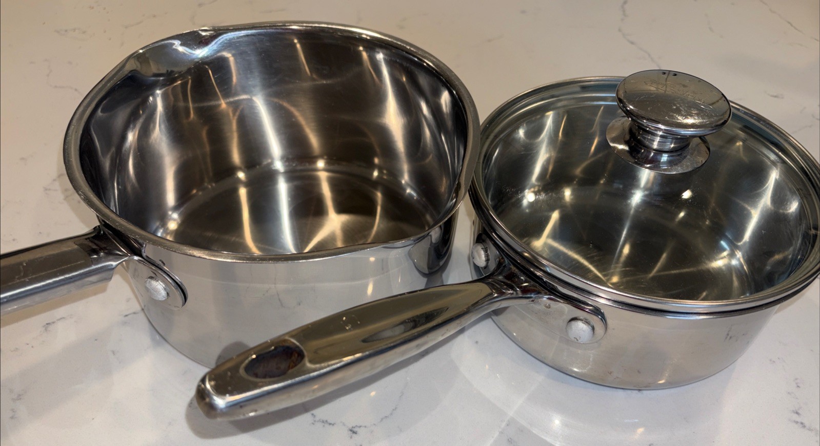Wolfgang Puck Saucepans Pots 18/10 Stainless Steel 1.5 & 2 Qt Set of 2 Lid