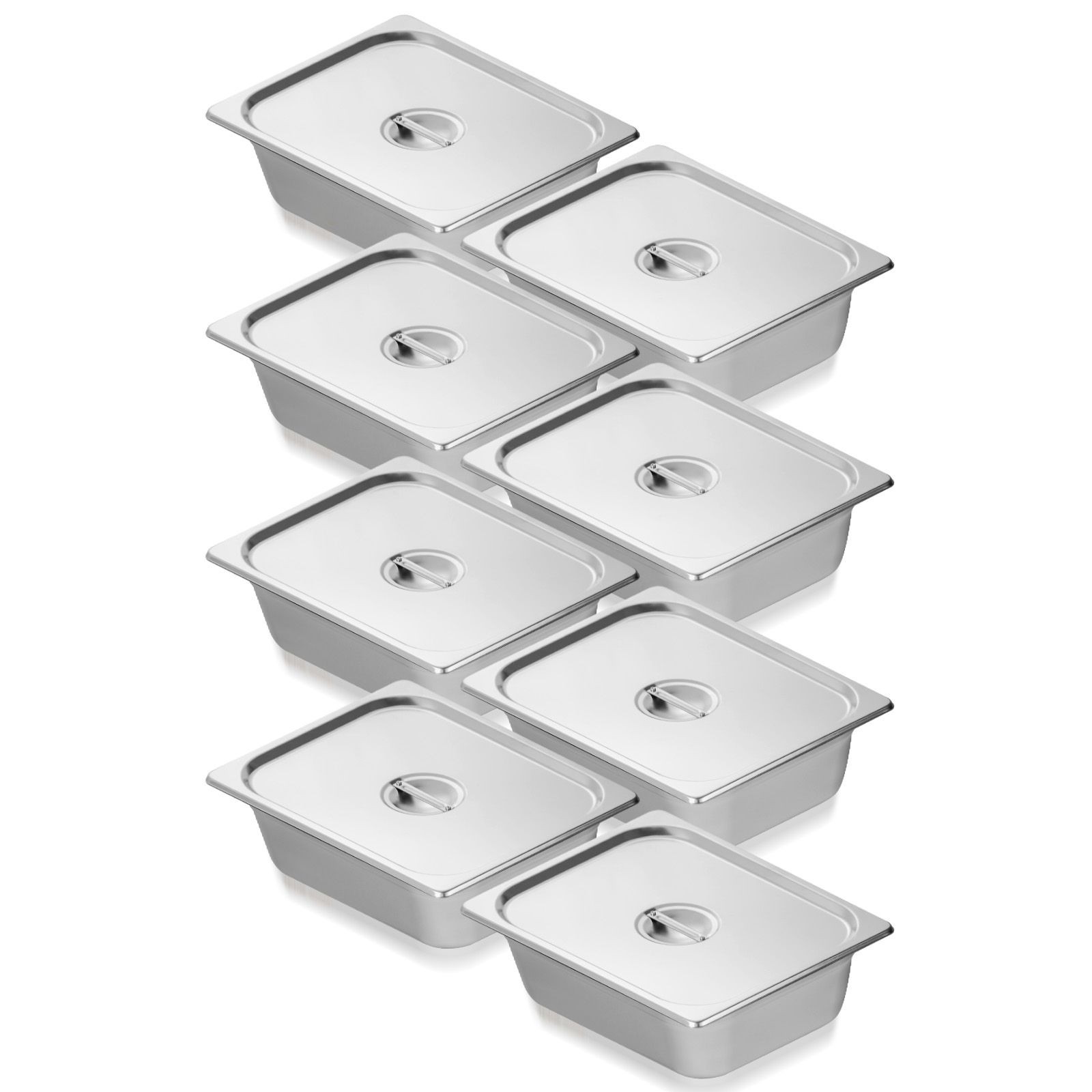1/2 Size 4in Deep Stainless 8-Piece Hotel Pans, Anti-Jam