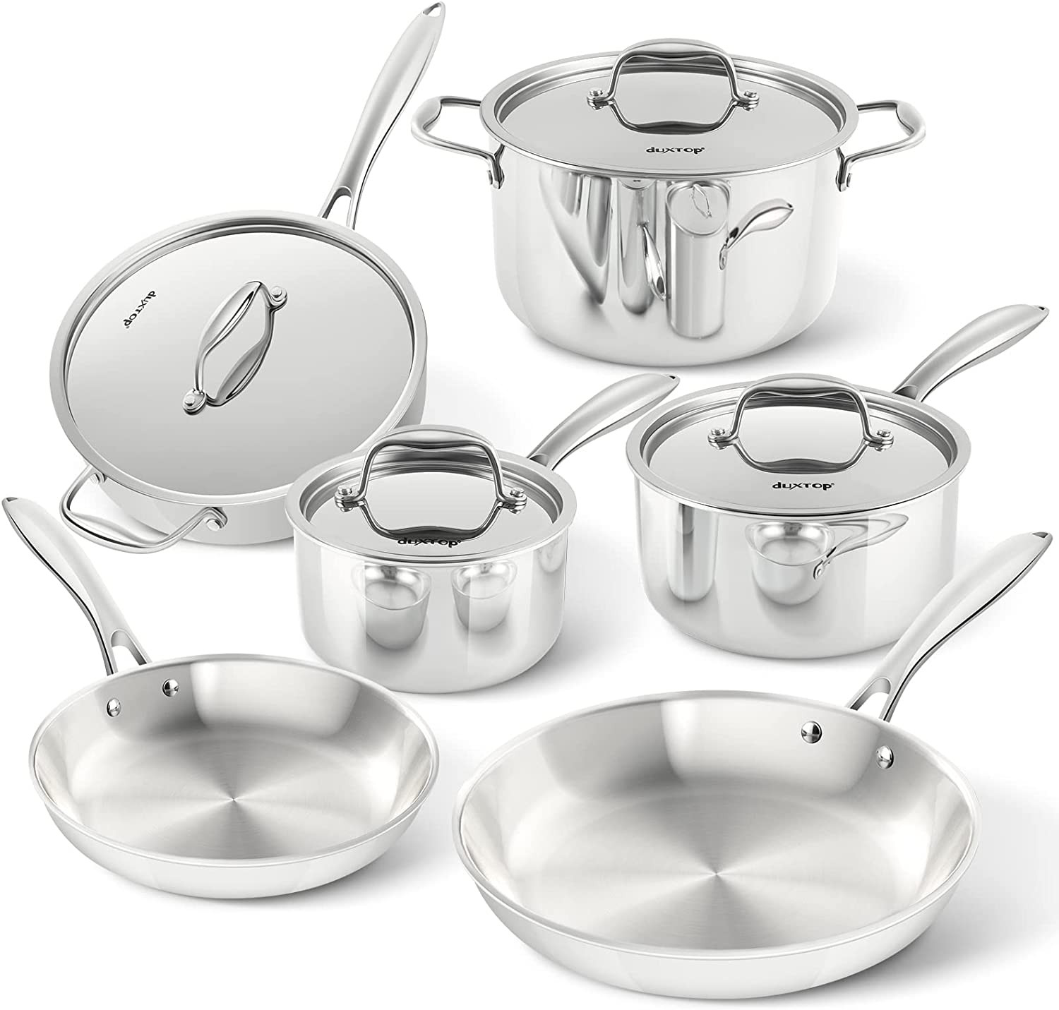 Whole-Clad Tri-Ply Stainless Steel Induction Cookware Set, 10PC Kitchen Pots and