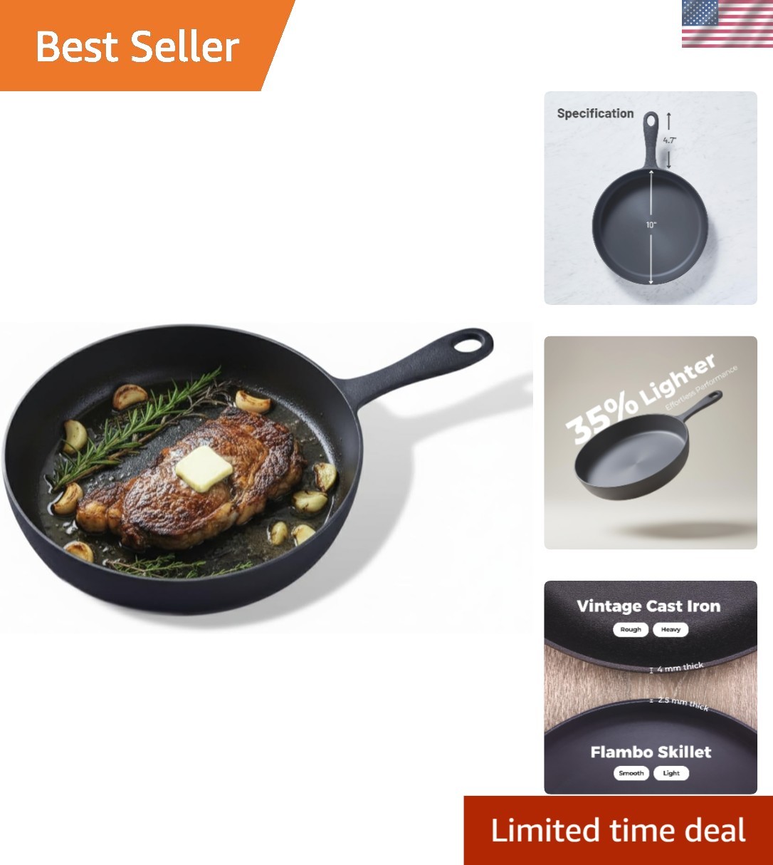 Skillet – Naturally Non-Stick 10 Inch Pre-Seasoned Cast Iron Frying Pan – Smo…