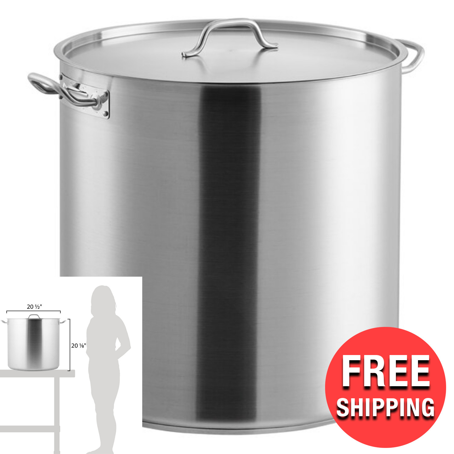 Commercial 100 Qt Stainless Steel Aluminum Clad Round Big Stock Pot w/ Lid Cover