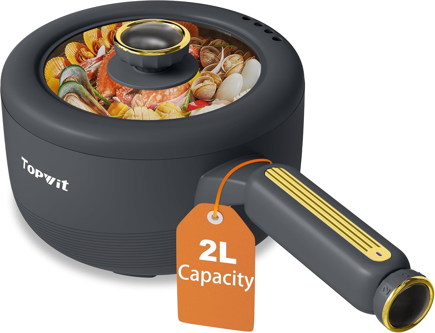 TOPWIT Hot Pot Electric, 2L Electric Pot, Non-Stick Sauté Pan, Portable Cooker