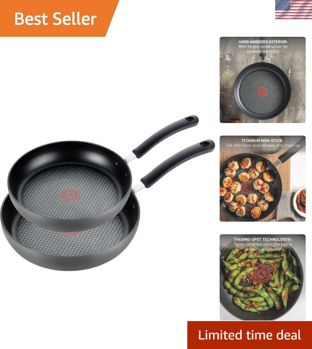 Ultimate Hard Anodized Nonstick Fry Pan Set – 2 Piece, 10/12 Inch, Grey