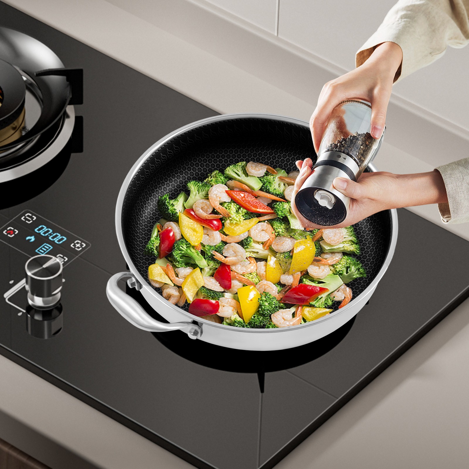 Flat-Bottomed Frying Pan with 2 Handle, Kitchen Round Flat-Bottomed Frying Pan
