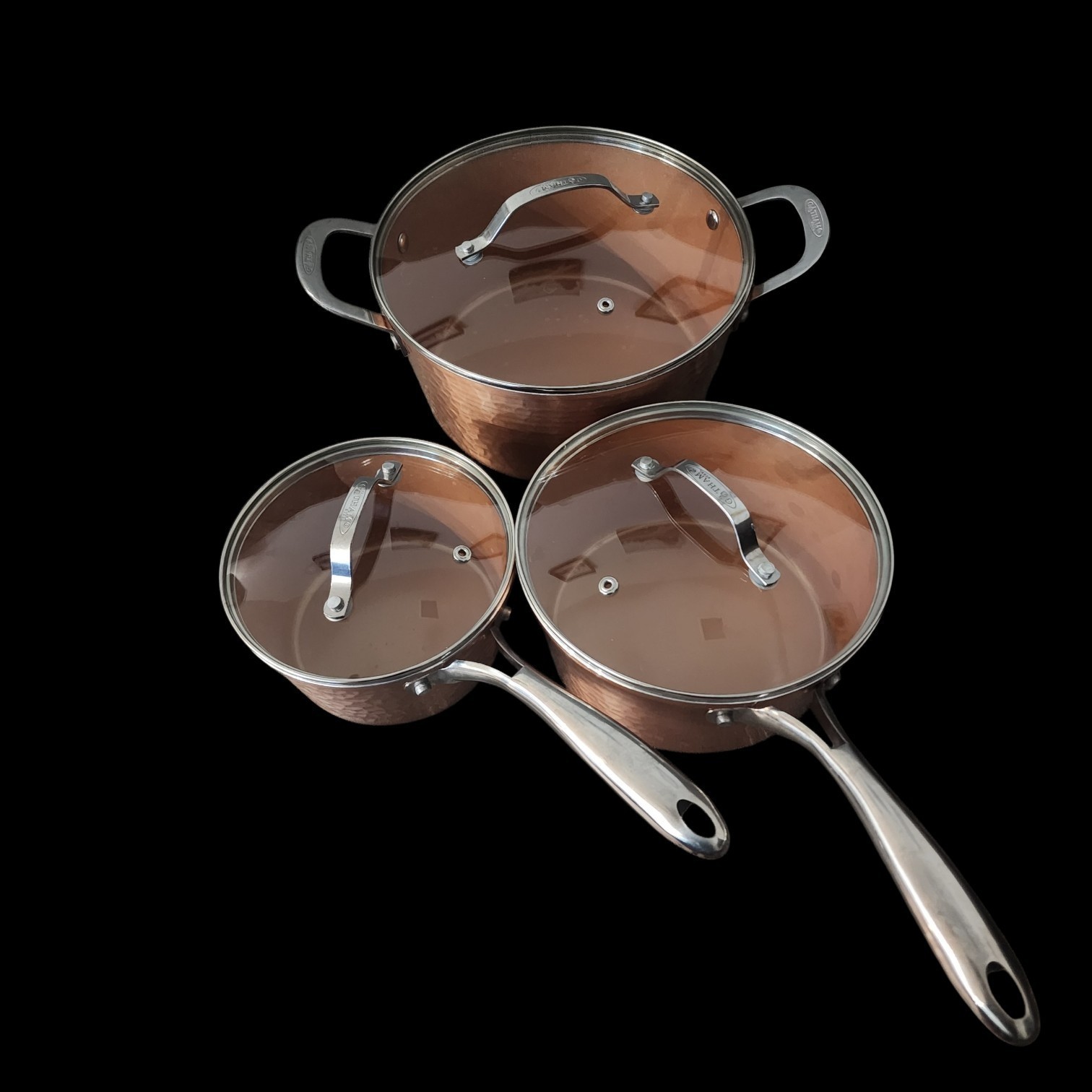 Gotham Steel Hammered Copper Non-Stick Cookware Set – 3 Pieces with Lids