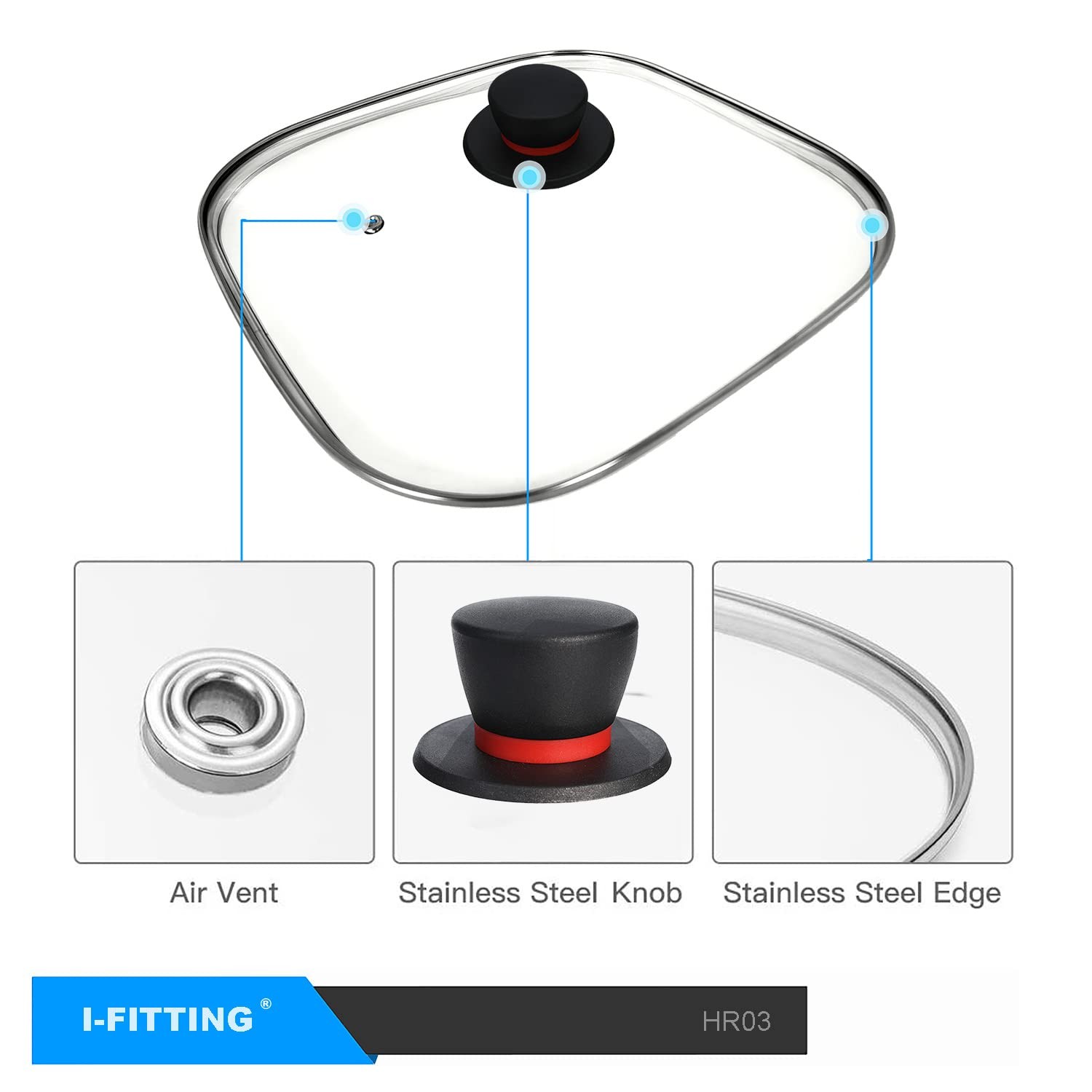 Square Glass Lid 12”, Clear Tempered Glass Vented Square Pan Lid, Replacemen…