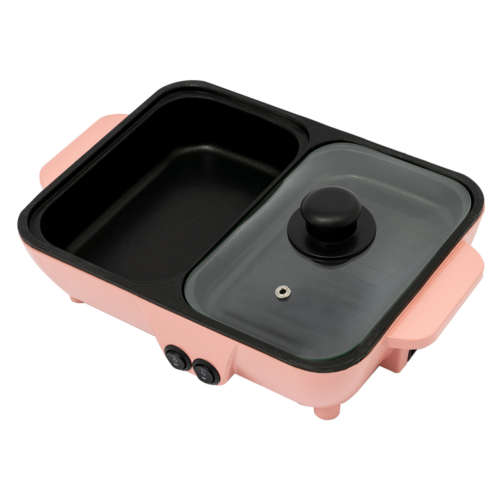 Portable Electric 2in1 Hot Pot Dual Temp Control Grill Non-Stick Teppanyaki Pan
