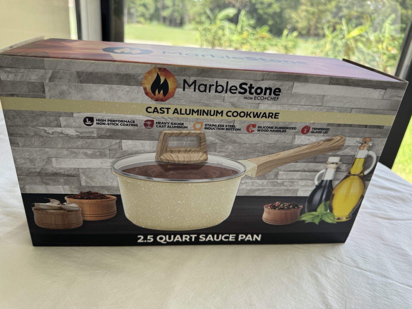 MarbleStone Cast Aluminum Cookware 2.5 Quart Sauce Pan with Lid