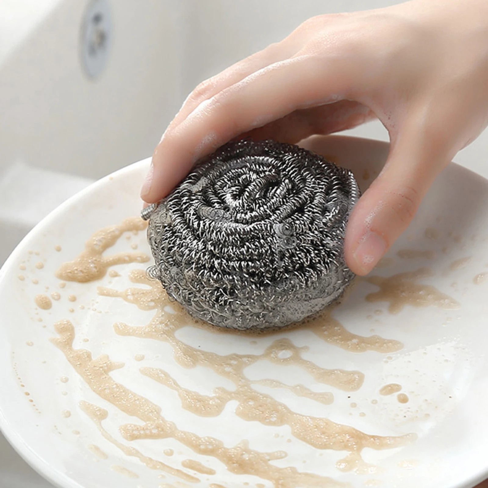Stainless Steel Scourer Ball Rust-Free Kitchen Cleaning Brush for Pots Pans