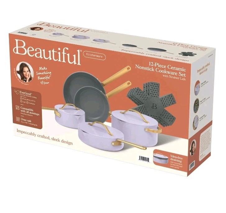 Made By Gather Ceramic Nonstick Cookware Set, 12-Piece, Lavender