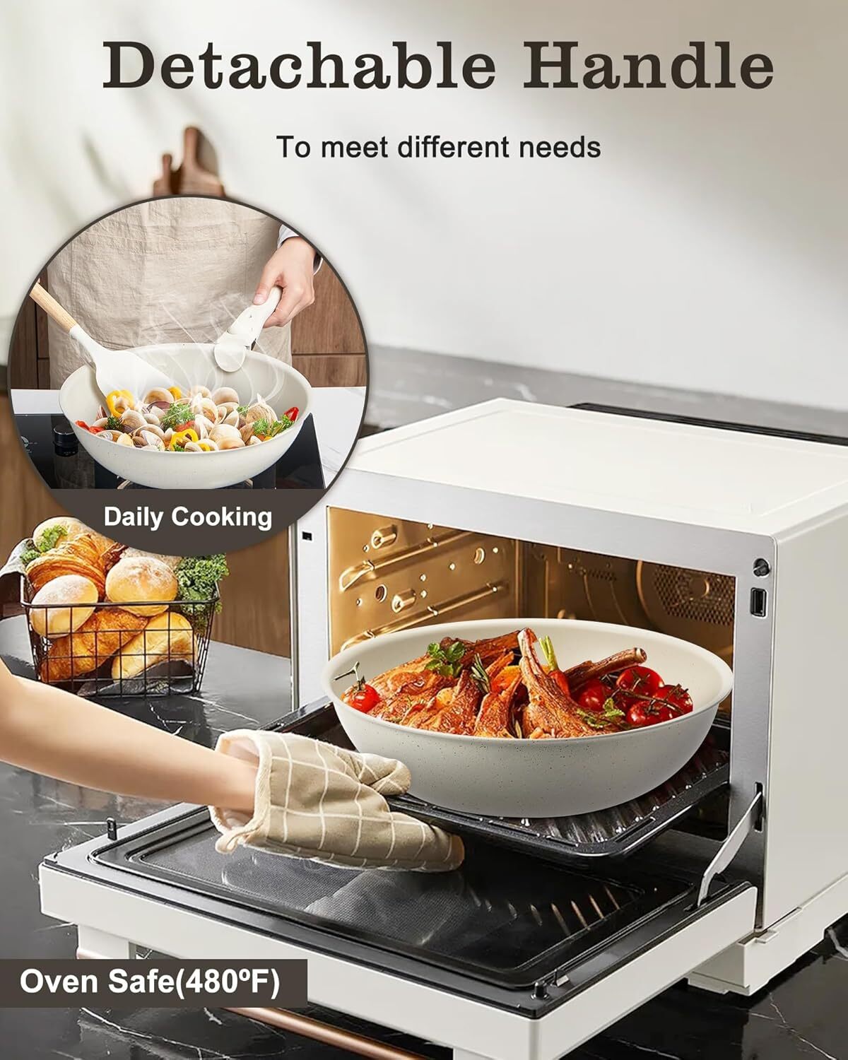 10pcs Sauce Pan Set, Nonstick 1.5Qt & 2.8 Qt Pots with Removable Handles, 11inch