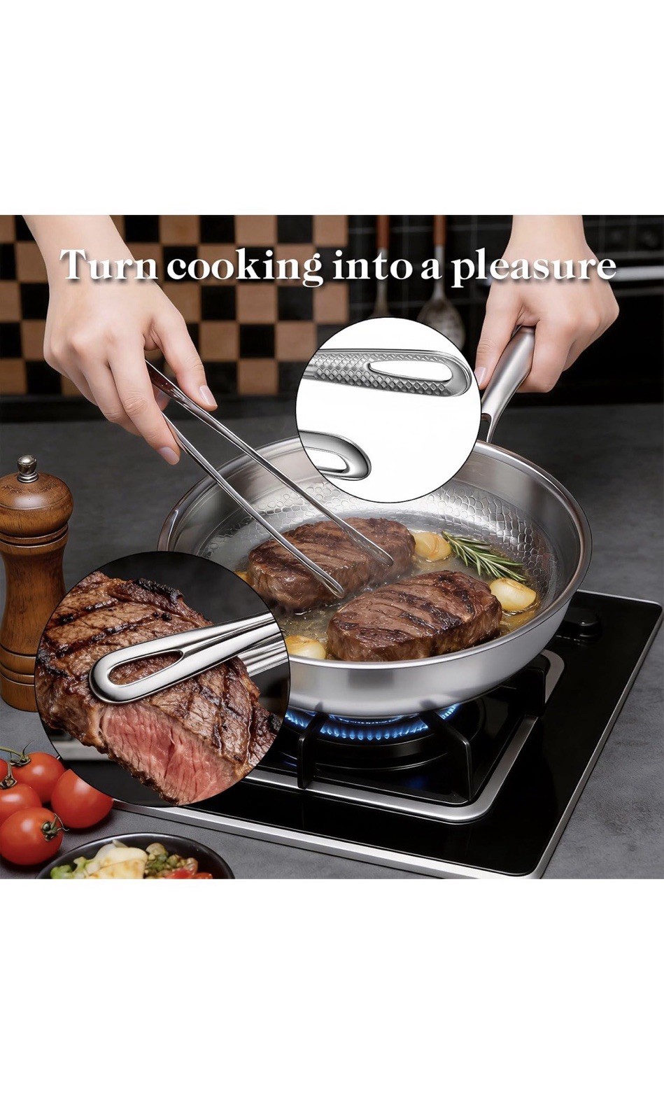 12N35/ Titanium Pans for Cooking, 12 Inch Frying Pan and Stainless Steel Tongs
