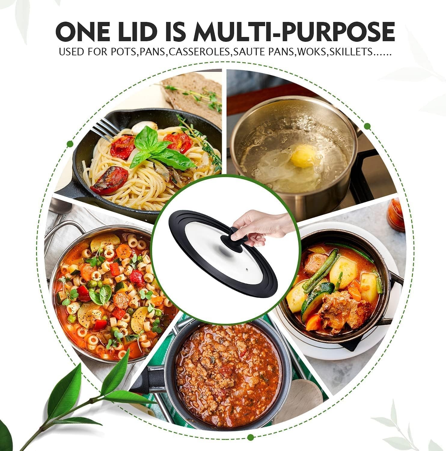 Versatile Heat Resistant Lids – Fits 7″ to 12″ Cookware, Dishwasher Safe