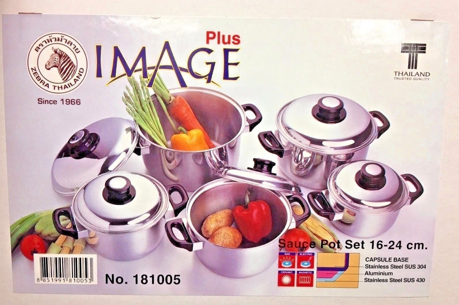 10Pcs/Set Zebra Stainless Steel Pot with Lid 3 Layered Bottom 16- 24 CM. N181005