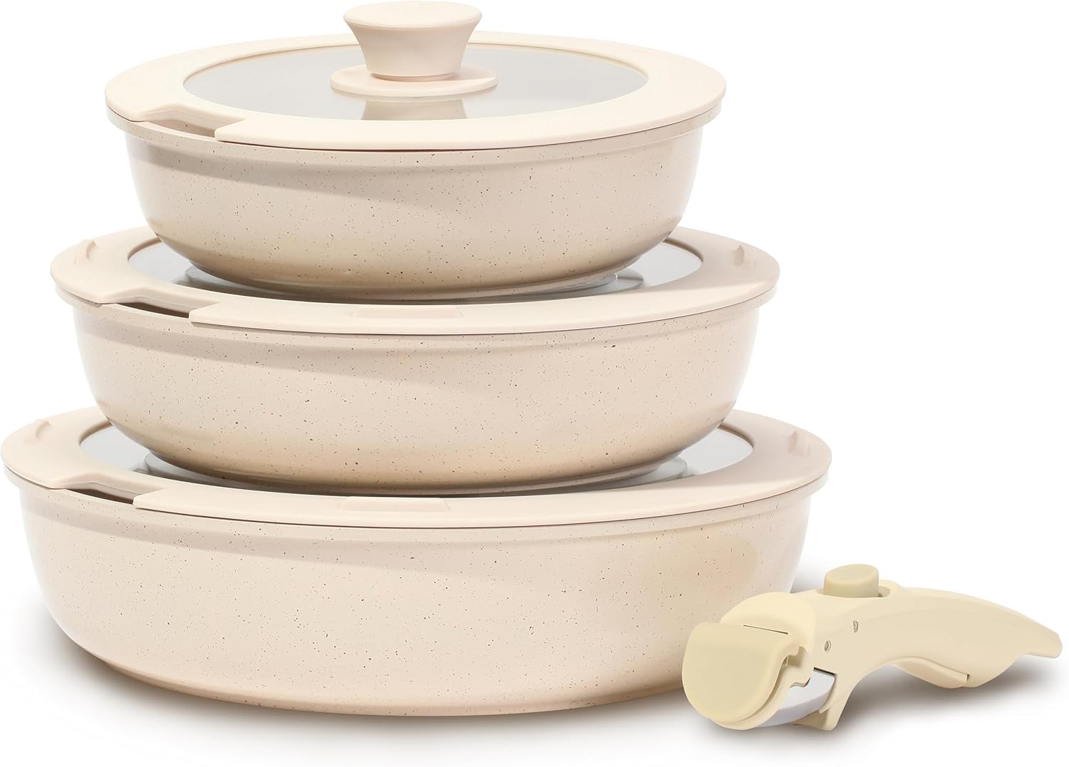 ESLITE LIFE Nonstick Ceramic Frying Pans Skillets Set with Lids & Detachable Han